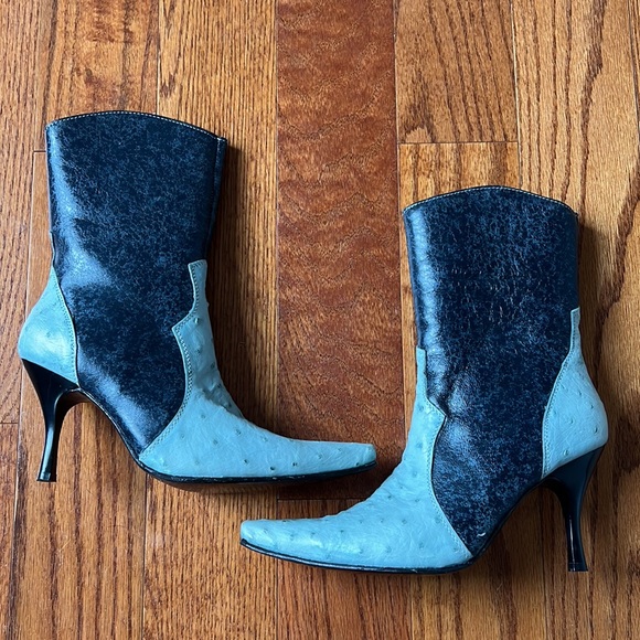 Marco Collucci Genuine Baby Blue Ostrich Skin Size 5.5 Western Cowboy Boot Heels - Picture 3 of 7